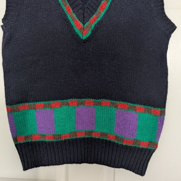 Vintage Mika Wool Sweater Vest Womens Size Medium Blue Knit V Neck Sleeveless - Picture 3 of 9